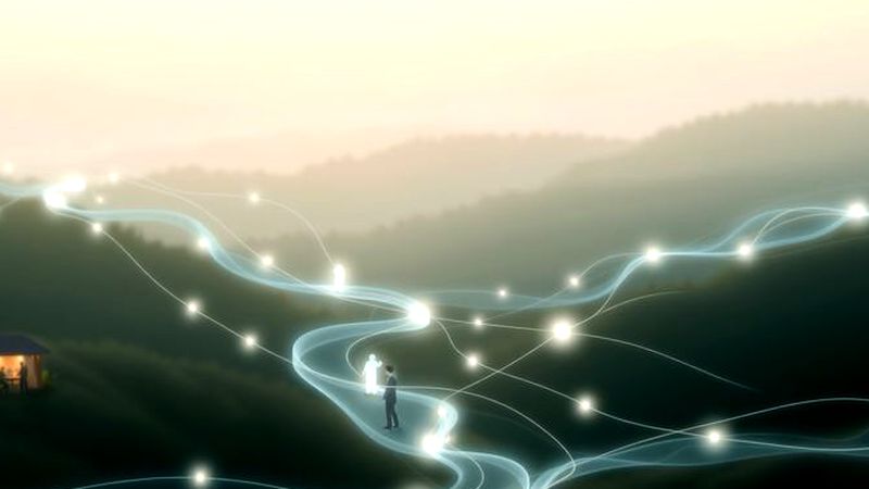 Redes luminosas conectan armoniosamente seres humanos