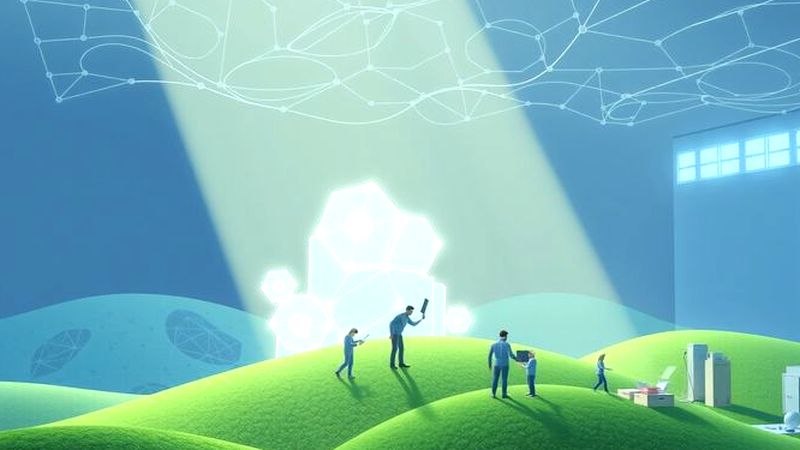 Robots y humanos construyen armoniosamente belleza