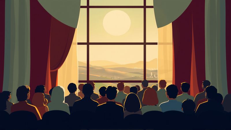 Una escena teatral cálida y atmosférica