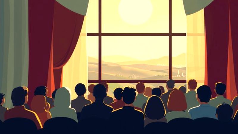 Una escena teatral cálida y atmosférica