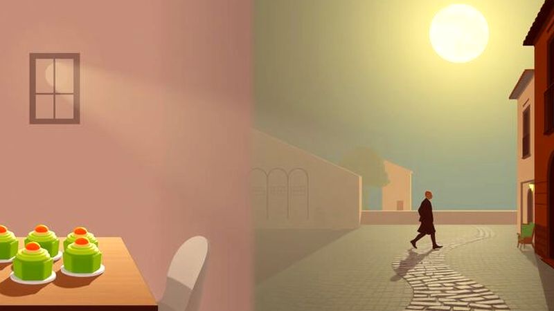 Un ser contemplativo avanza hacia la luz