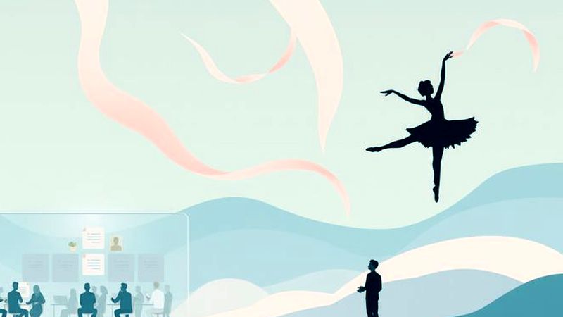Un bailarín observa una creación artística estructurada