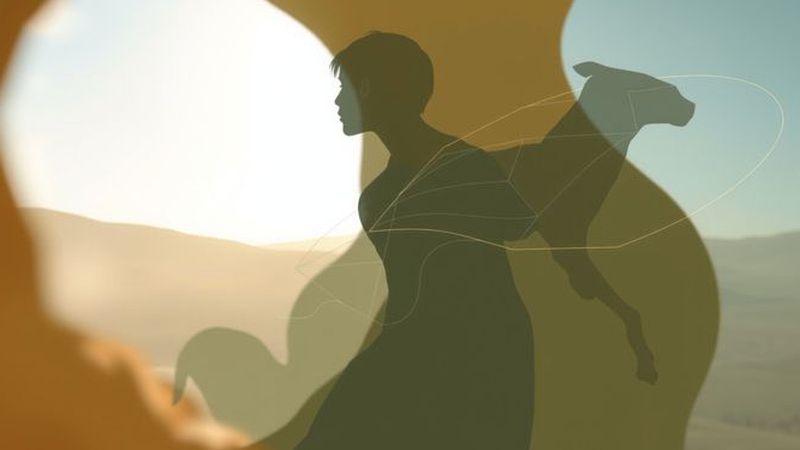 Una silueta humana se transforma en animal